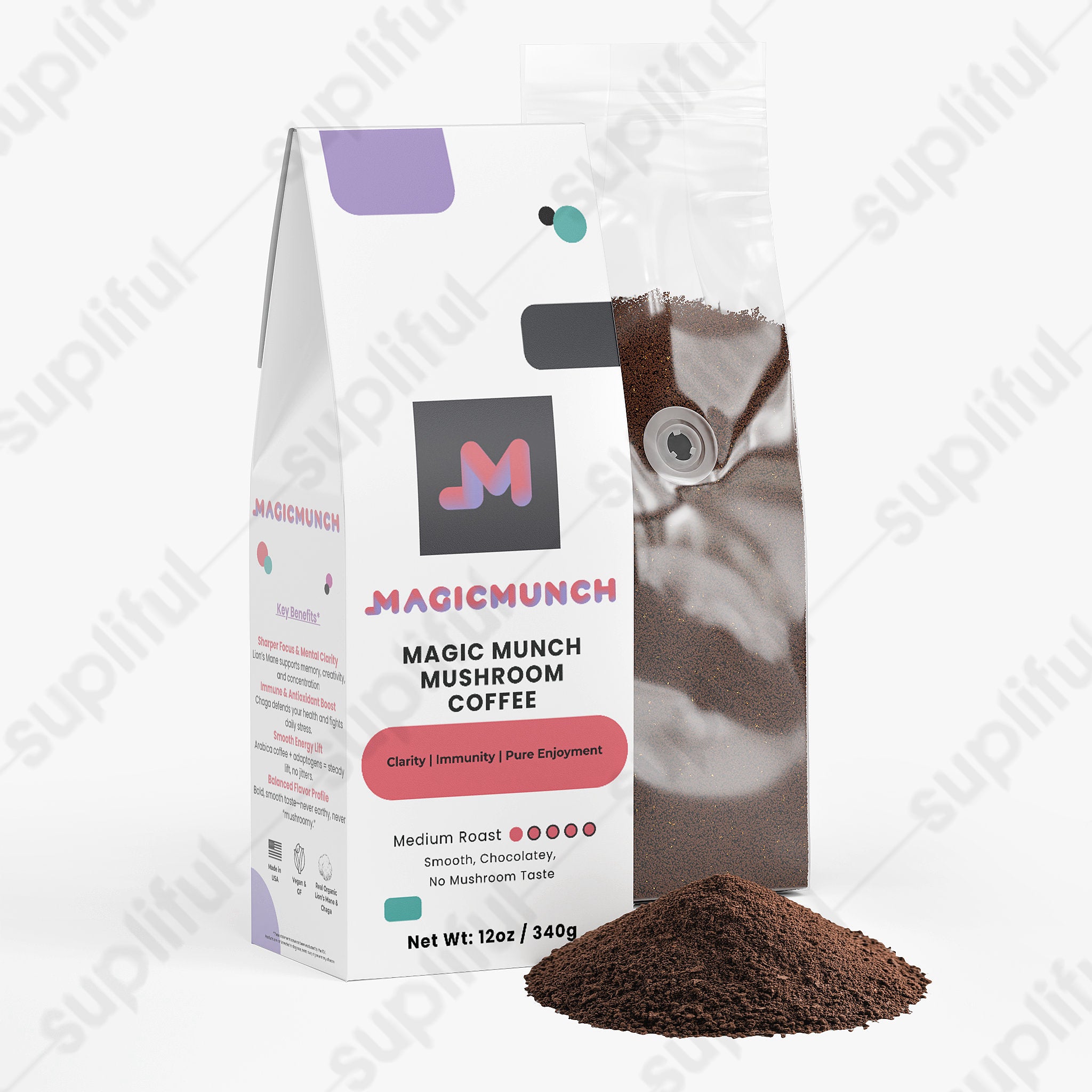 Magic Munch Functional Mushroom Coffee - Energy & Focus Blend (12 oz)