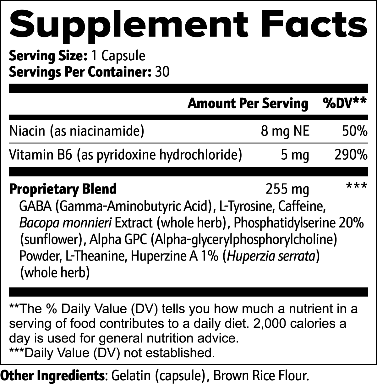 Supplement Facts for Magic Munch Cognitive Support Supplements - 30 Capsules - 1 Capsule per serving